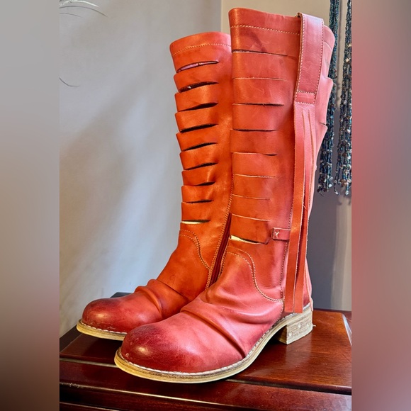 Prophecy Red Leather Tall Boots | Size 40 (US 10) | Made in Portugal - Picture 4 of 10